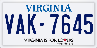 VA license plate VAK7645