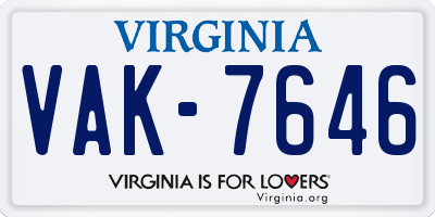 VA license plate VAK7646