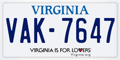 VA license plate VAK7647