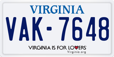 VA license plate VAK7648