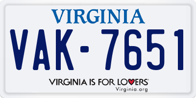 VA license plate VAK7651