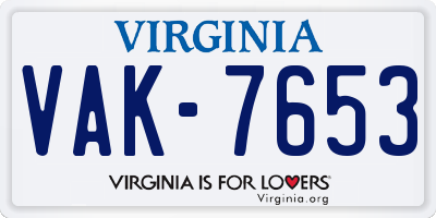 VA license plate VAK7653