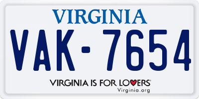 VA license plate VAK7654