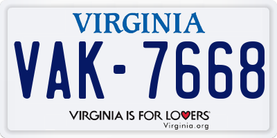 VA license plate VAK7668