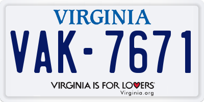 VA license plate VAK7671