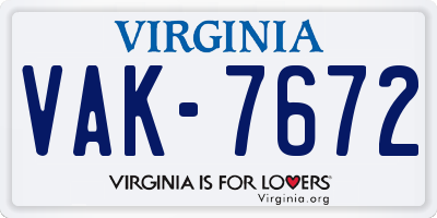 VA license plate VAK7672