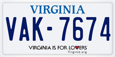 VA license plate VAK7674