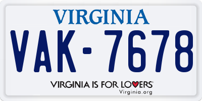 VA license plate VAK7678
