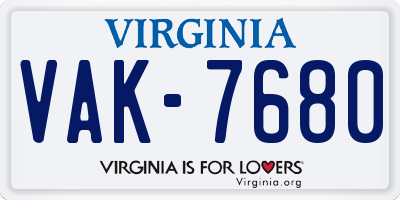 VA license plate VAK7680