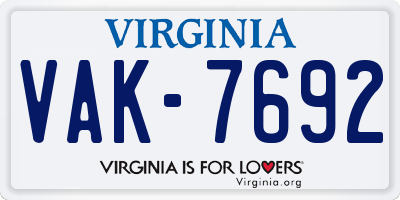 VA license plate VAK7692