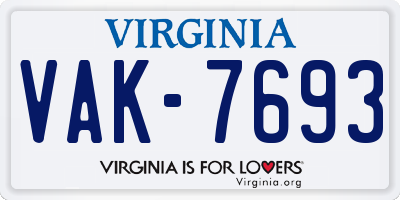 VA license plate VAK7693