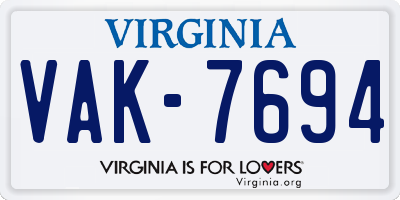 VA license plate VAK7694