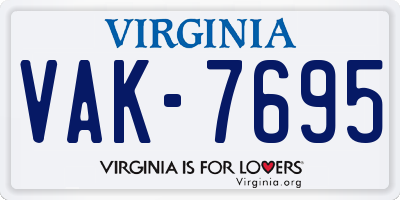 VA license plate VAK7695