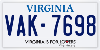 VA license plate VAK7698