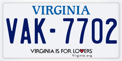 VA license plate VAK7702