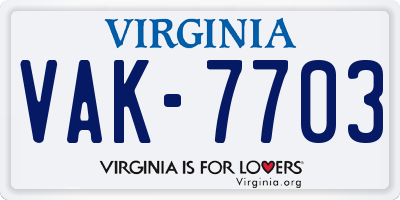 VA license plate VAK7703