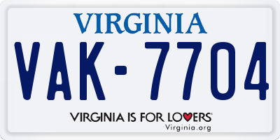 VA license plate VAK7704