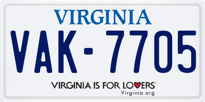 VA license plate VAK7705