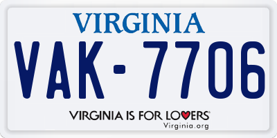 VA license plate VAK7706