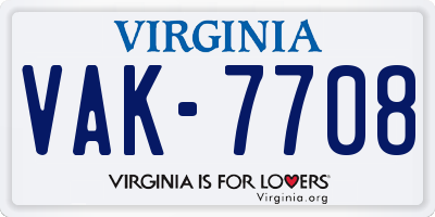 VA license plate VAK7708