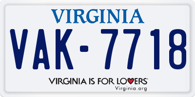 VA license plate VAK7718
