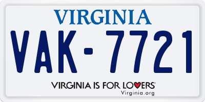 VA license plate VAK7721
