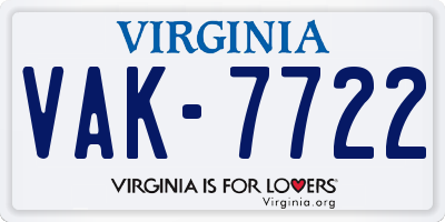 VA license plate VAK7722