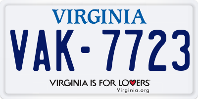 VA license plate VAK7723