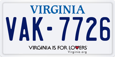 VA license plate VAK7726