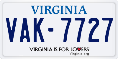VA license plate VAK7727
