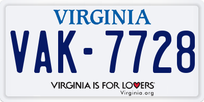 VA license plate VAK7728