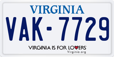 VA license plate VAK7729