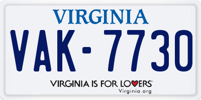 VA license plate VAK7730