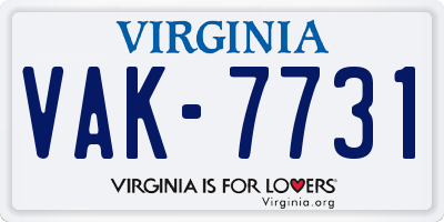 VA license plate VAK7731