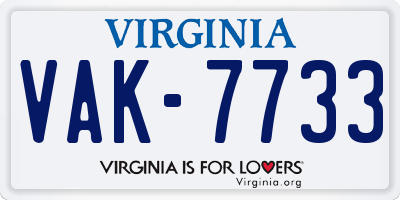 VA license plate VAK7733