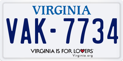 VA license plate VAK7734