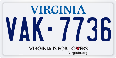 VA license plate VAK7736