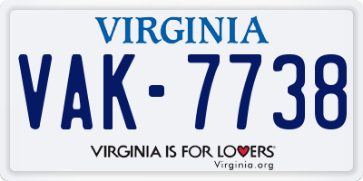 VA license plate VAK7738