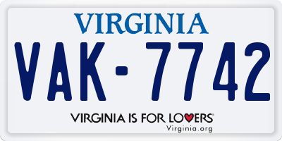 VA license plate VAK7742