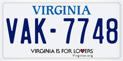 VA license plate VAK7748