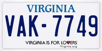 VA license plate VAK7749