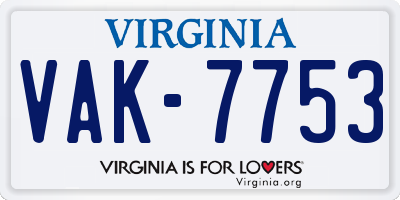 VA license plate VAK7753