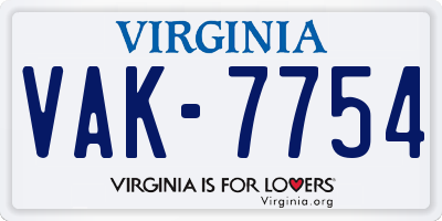 VA license plate VAK7754