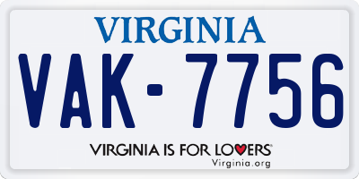 VA license plate VAK7756