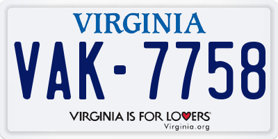 VA license plate VAK7758