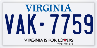 VA license plate VAK7759