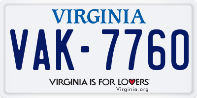 VA license plate VAK7760