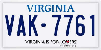 VA license plate VAK7761