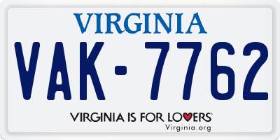 VA license plate VAK7762