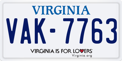 VA license plate VAK7763
